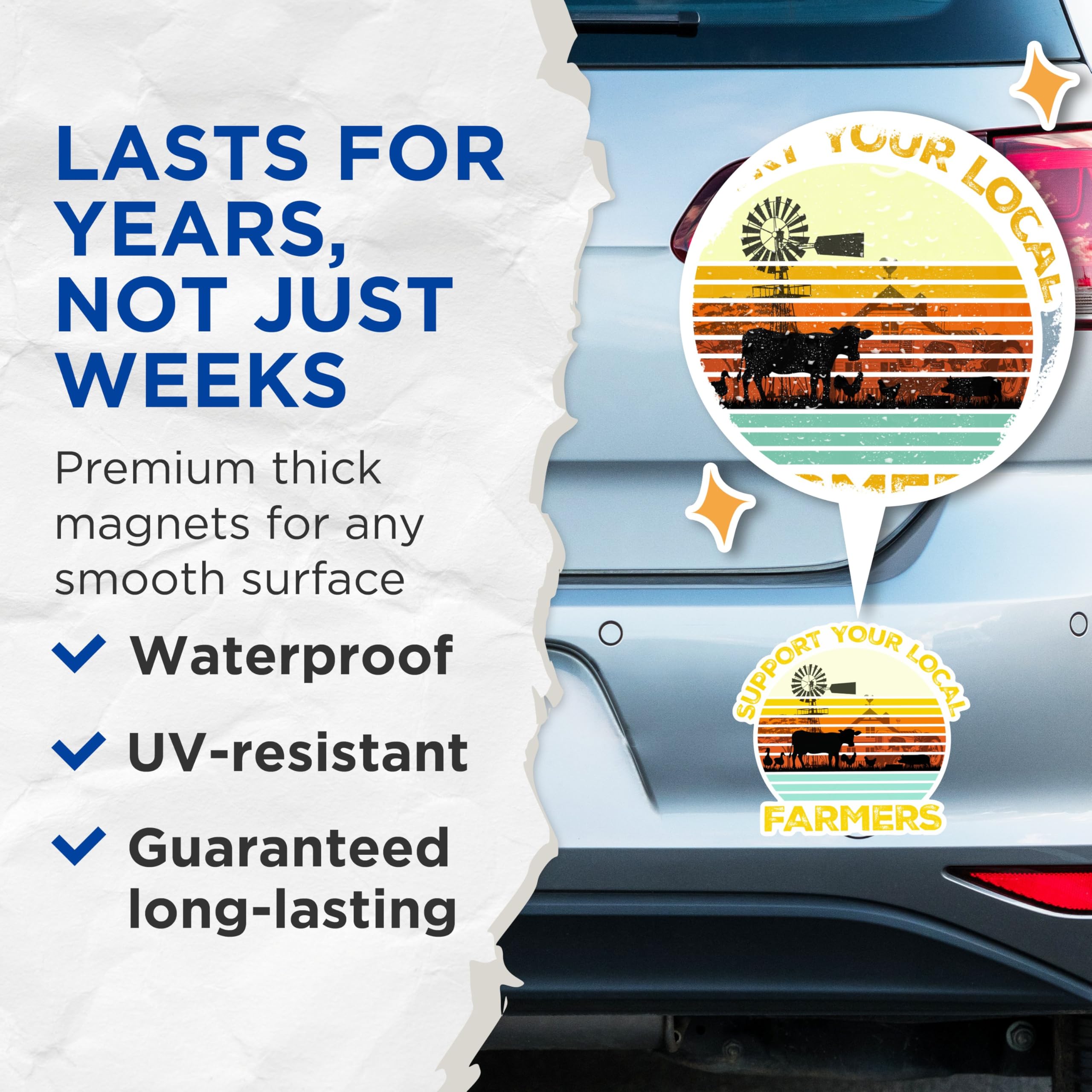 (2 Packs) Support Your Local Farmers Magnets - Support Local Farming Magnets - 5 Inches On Longest Side - Premium Magnet - for Fridges, Toolboxes, Cars - Made in USA - MAG2525