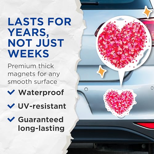(2 Pack) Heart Shape Magnets - Red Heart Magnets - Romantic Heart Decor Magnets - 5" On Longest Side - for Cars, Refrigerators, Toolboxes, Lockers - Made in USA BMCS3520