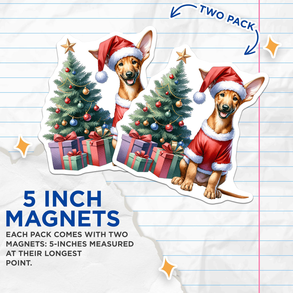 (2 Pack) Christmas Dog Magnets - Santa Puppy Decor - Holiday Pet Accessories - 5 Inches On Longest Side - Thick Durable Magnet - Made in USA - MAG29549