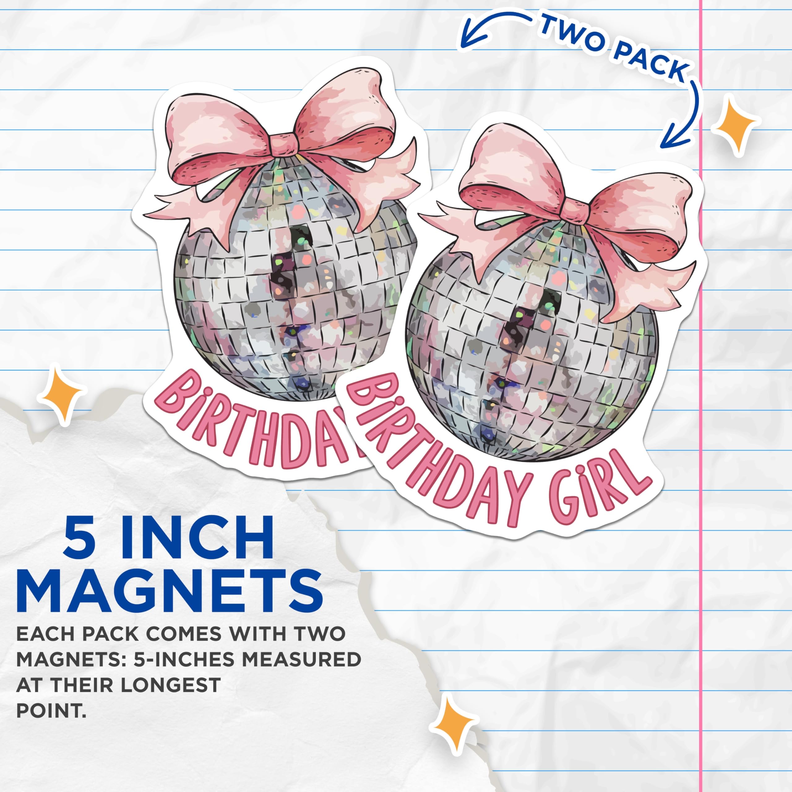 (2 Pack) Birthday Girl Magnets - Disco Ball Celebration - Party Fridge Decor - 5 Inches On Longest Side - Thick Durable Magnet - Made in USA - MAG21093