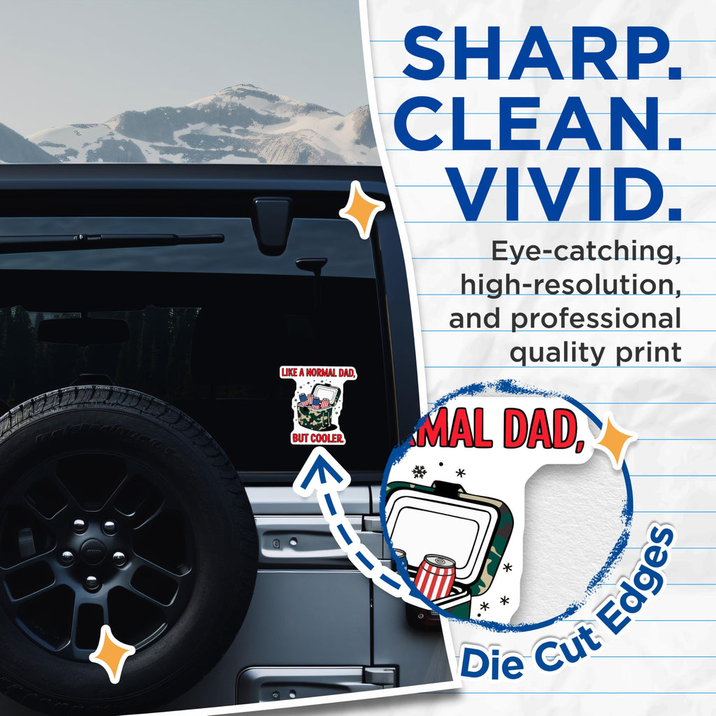 (2 Pack) Cool Dad Stickers - Like A Normal Dad But Cooler Quote - Humorous Father Sayings - Patriotic Beer Can Decals - 5" On Longest Side - Sticks to Smooth Flat Surfaces - Made in USA - BMCS21985