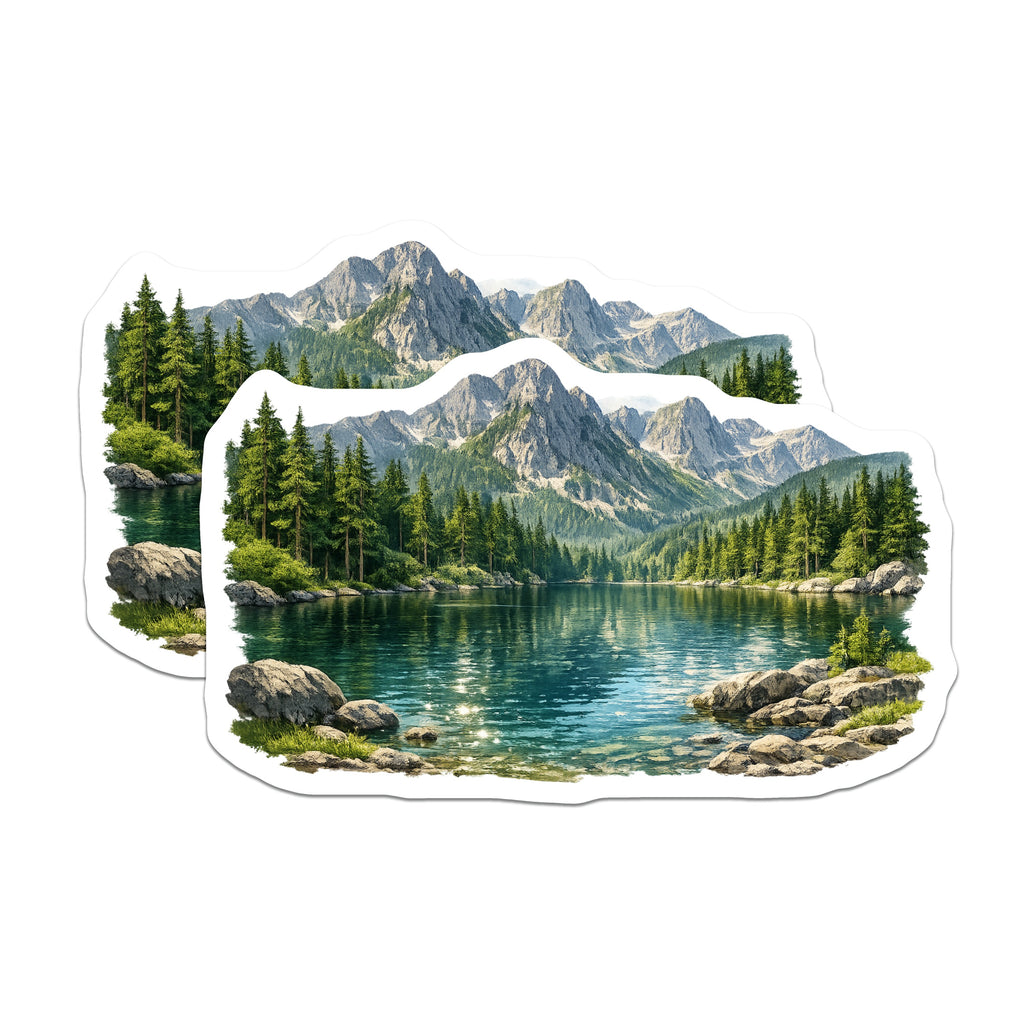 (2 Pack) Mountain Lake Magnets - Nature Landscape - Forest View Fridge Decor - Outdoor Adventure Scene - Cabin House Accent - 5 Inches On Longest Side - Thick Durable Magnet - Made in USA - MAG39996