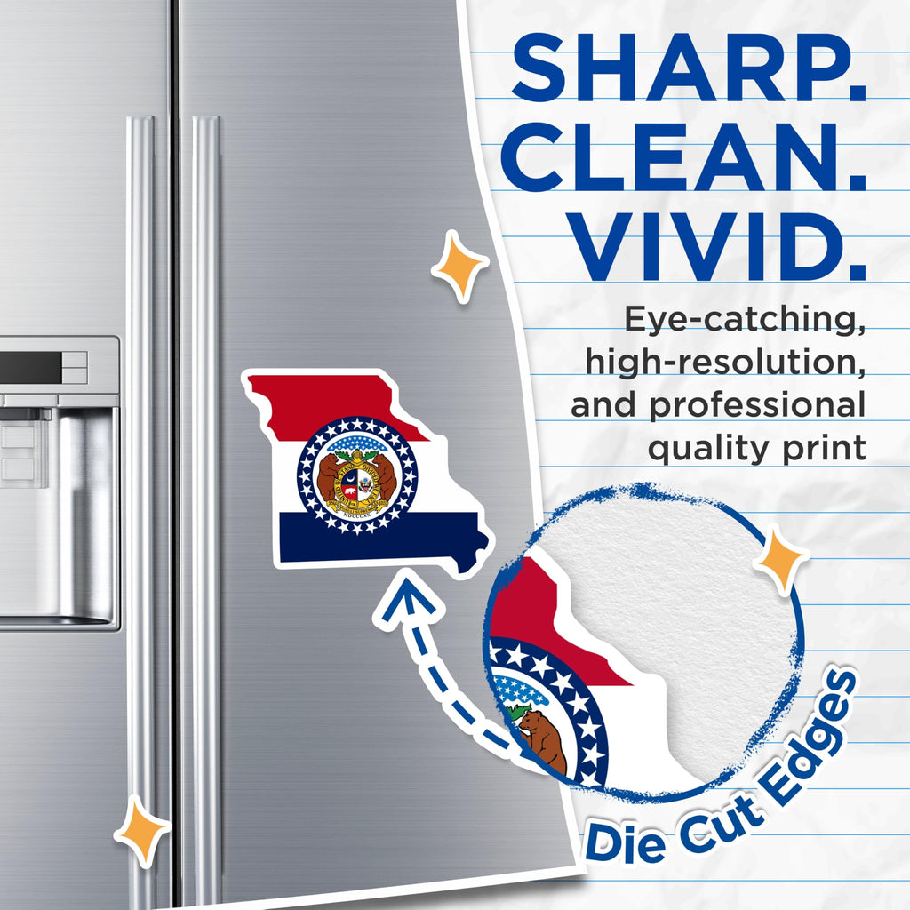(2 Pack) Missouri State Flag Magnets - State Seal Emblem - Show Me State Collectible - Patriotic American Fridge Decor - 5 Inches On Longest Side - Thick Durable Magnet - Made in USA - MAG20842