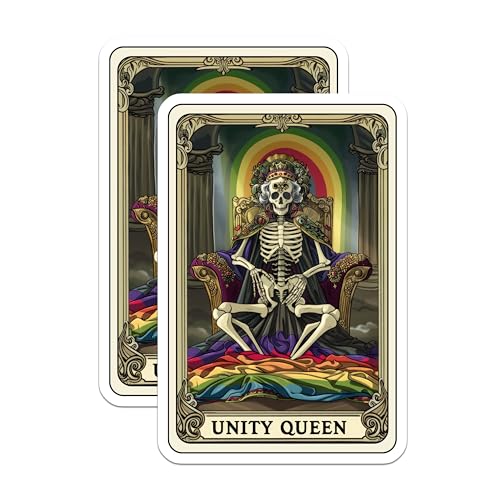 (2 Pack) Unity Queen Tarot Card Magnets - Rainbow Pride - Skeleton Art Magnets - 5" On Longest Side - for Cars, Fridges, Toolboxes - Made in USA - MAG4529