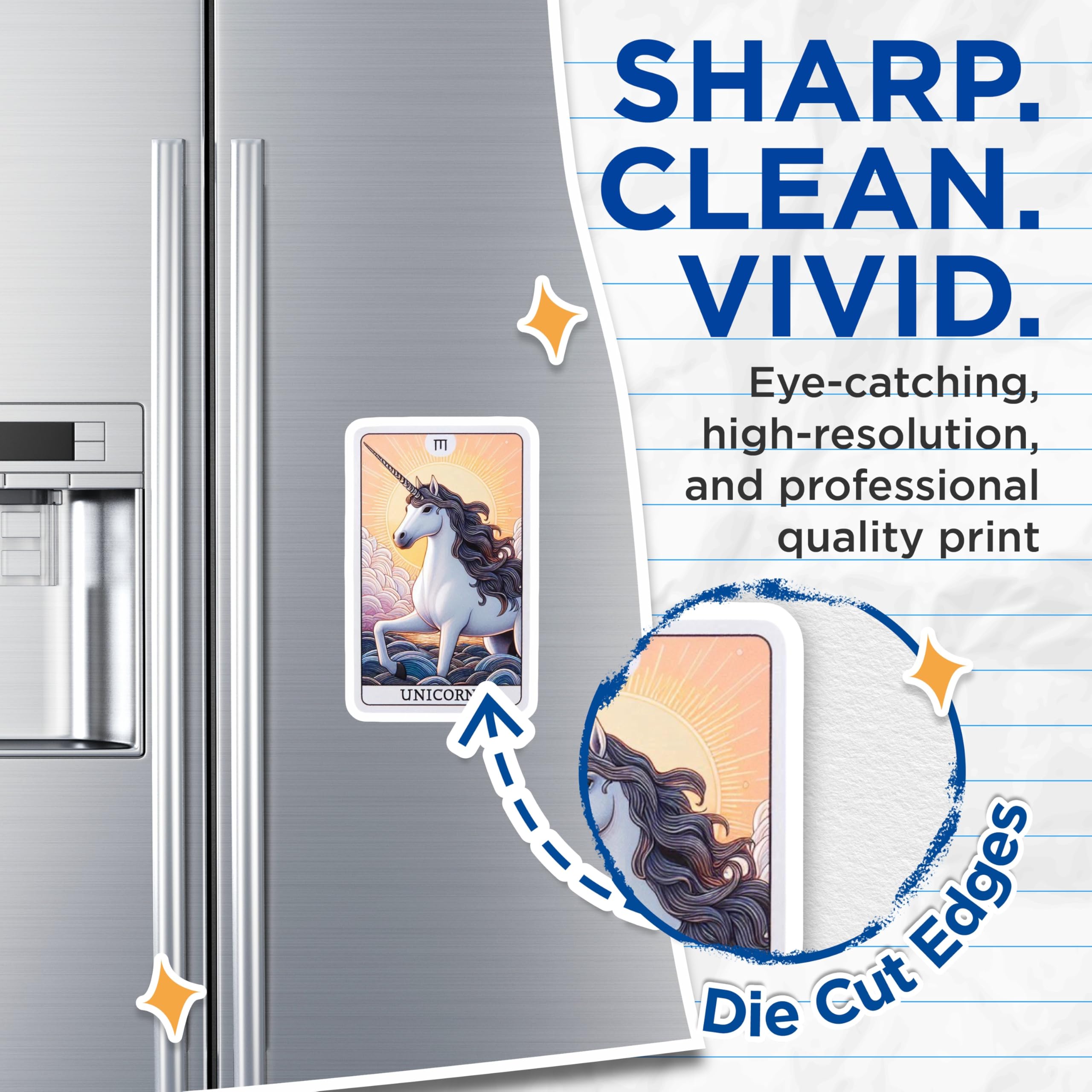(2 Pack) Ethereal Unicorn Magnets - Magical Fantasy Creature Art - Spiritual Tarot Card Inspired Refrigerator Decorations - 5 Inches On Longest Side - Thick Durable Magnet - Made in USA - MAG21776