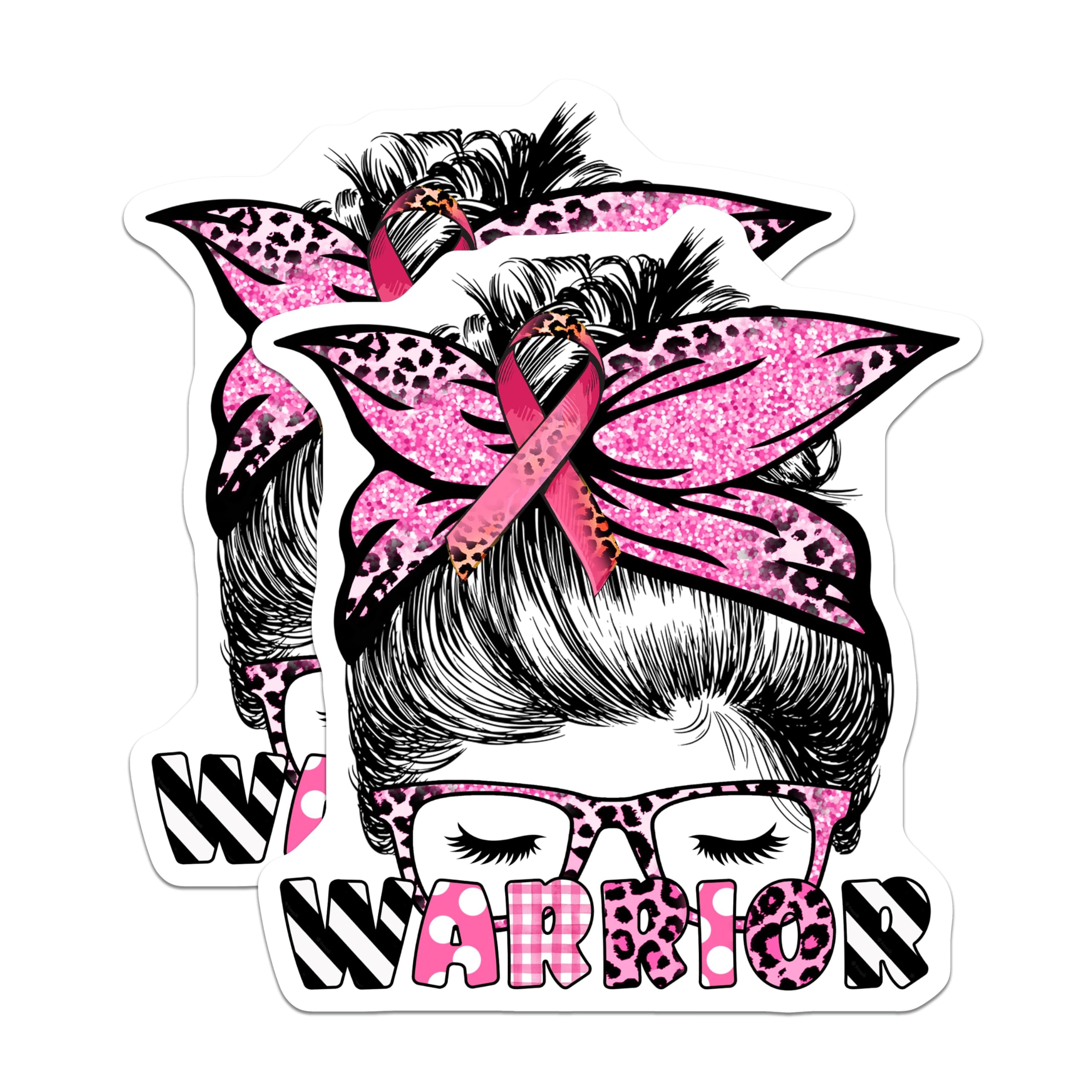 (2 Pack) Breast Cancer Warrior Magnets - Messy Bun - Pink Ribbon Magnet Set - 5" On Longest Side - Premium Magnet - for Cars, Refrigerators, Toolboxes, Lockers - Made in USA - MAG16808