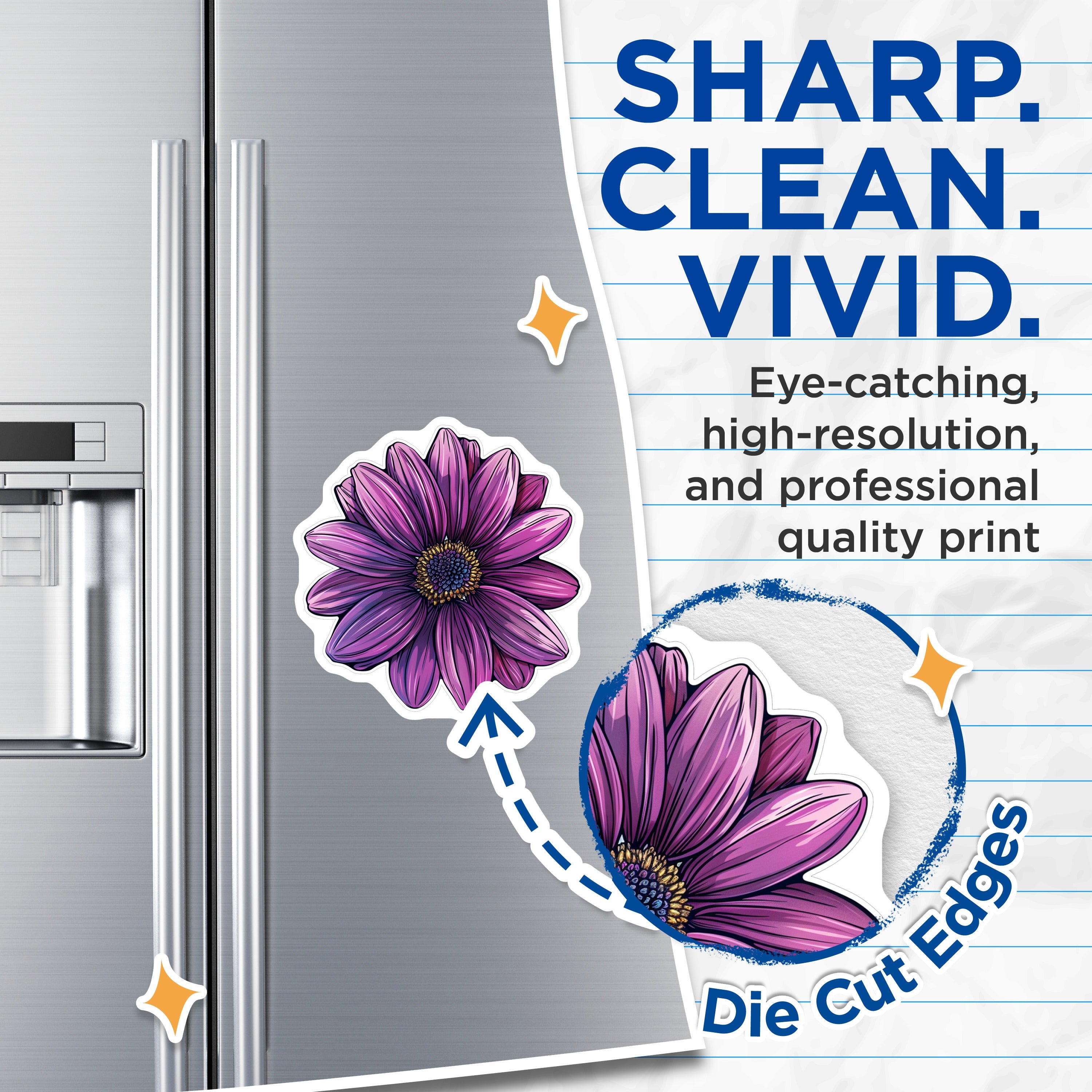 (2 Pack) Vibrant Purple Flower Magnets - Botanical Daisy Decor - Refrigerator Office Locker Accessories - 5 Inches On Longest Side - Thick Durable Magnet - Made in USA - MAG36315