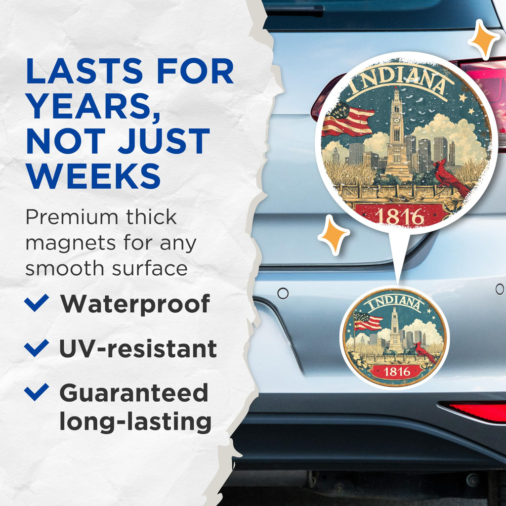 (2 Pack) Indiana State Magnets - Indianapolis Skyline - Cardinal Bird Souvenir - 5" On Longest Side - Premium Magnet - for Cars, Refrigerators, Toolboxes, Lockers - Made in USA - MAG16138