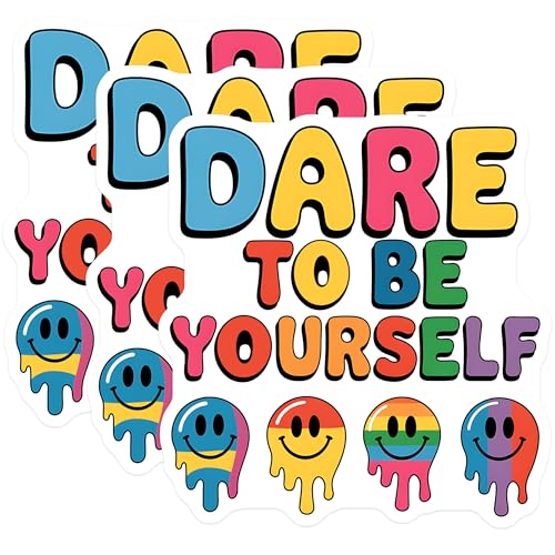 (3 Pack) Dare to Be Yourself Decals - Melting Smiley Face - Laptop Decals - 3 Inches On Longest Side - Easy Peel & Apply - Made in USA - 3MCS2676