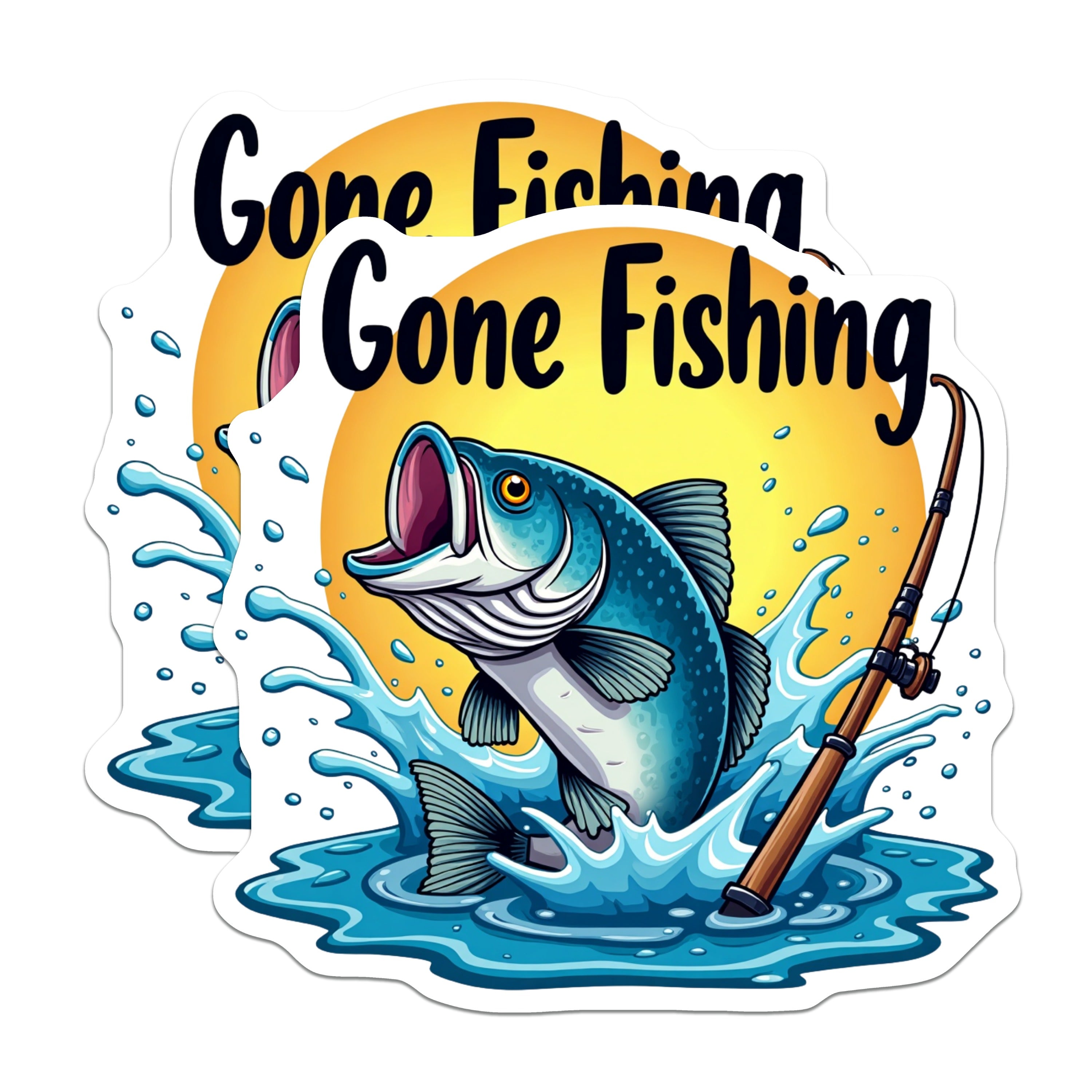 (2 Pack) Gone Fishing Magnets - Bass Fish Jumping - Fisherman Refrigerator Decor - Lake House Cabin Art - 5 Inches On Longest Side - Thick Durable Magnet - Made in USA - MAG39620