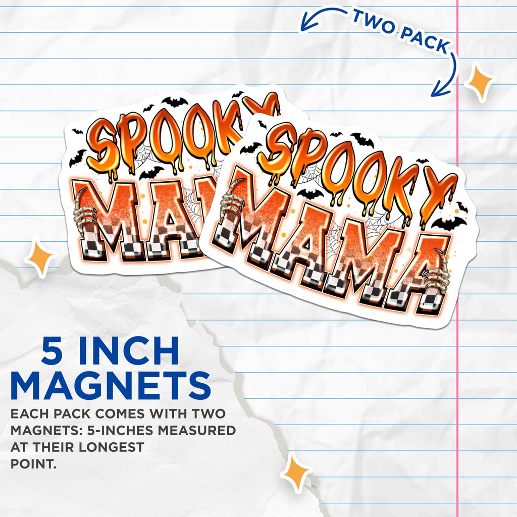 (2 Pack) Spooky Mama Magnets - Halloween Kitchen Decor - Goth Mom Vibes - Skeleton Hand Art - 5 Inches On Longest Side - Thick Durable Magnet - Made in USA - MAG25153