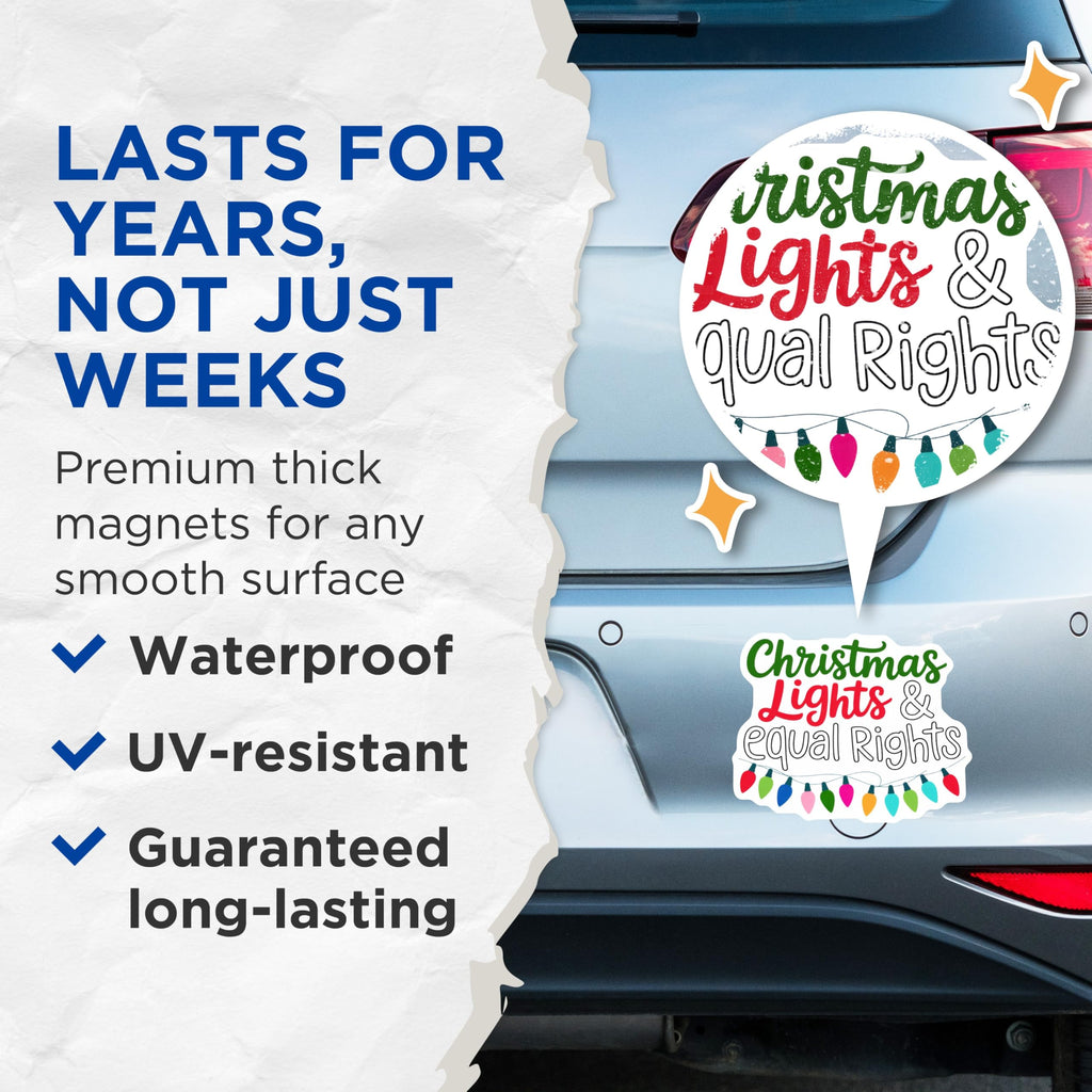 (2 Pack) Christmas Lights Magnets - Equal Rights - Holiday Fridge Decor - 5" On Longest Side - Premium Magnet - for Cars, Refrigerators, Toolboxes, Lockers - Made in USA - MAG15256