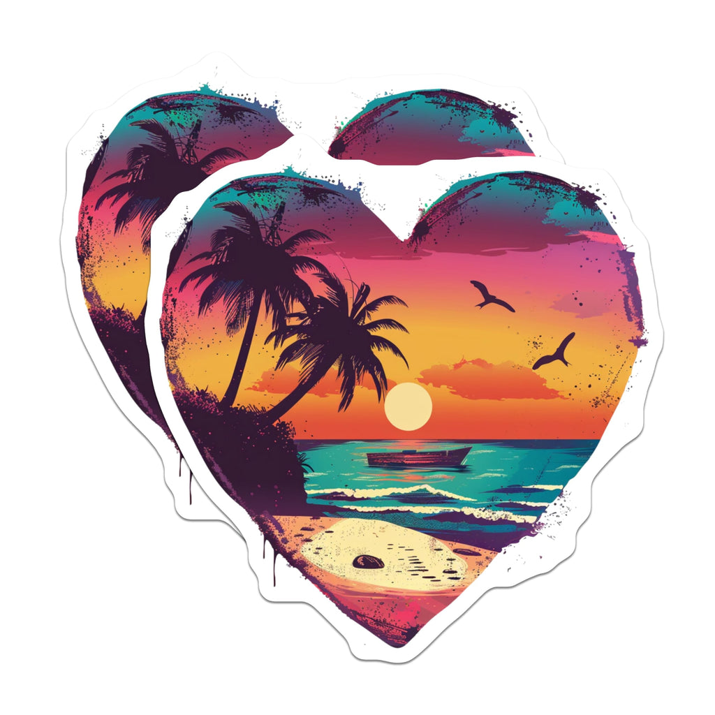 (2 Pack) Tropical Sunset Heart Magnets - Beach Palm Tree Decor - Ocean Lover Refrigerator Accessory - 5 Inches On Longest Side - Thick Durable Magnet - Made in USA - MAG23762