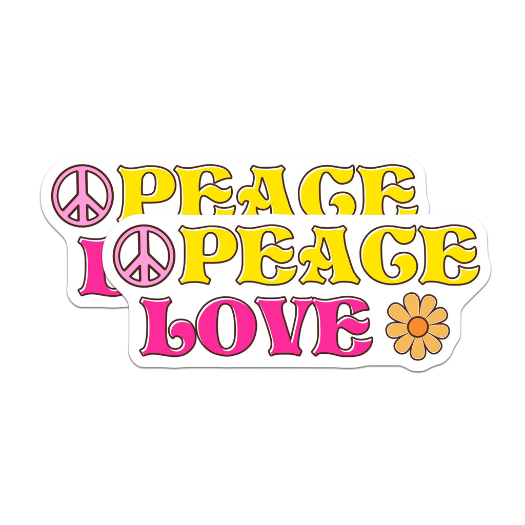 (2 Pack) Peace Love Stickers - Retro Hippie Sticker - 70s Aesthetic Stickers- 5" On Longest Side - Sticks to Smooth Flat Surfaces - Made in USA - BMCS16193