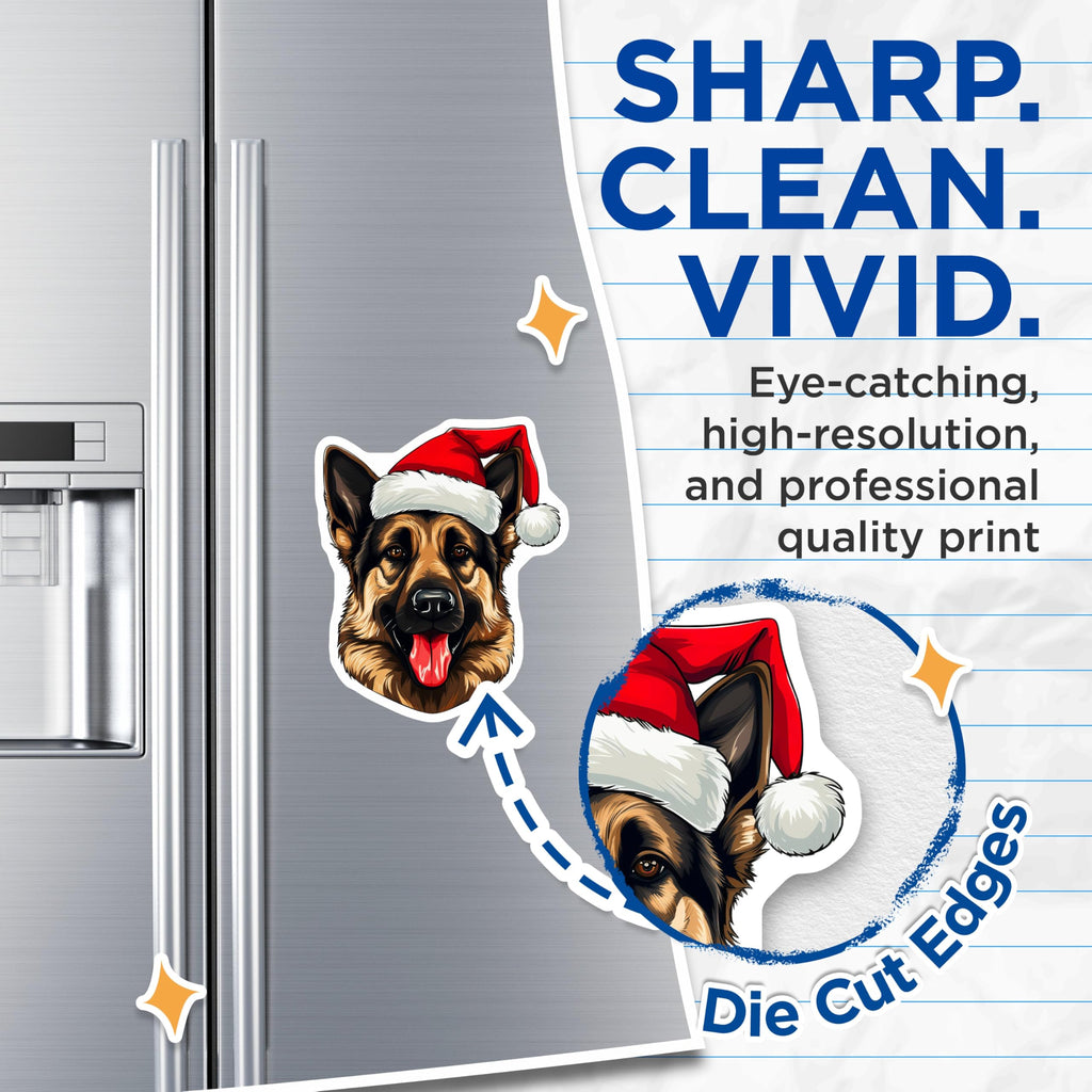 (2 Pack) German Shepherd Christmas Magnets - Santa Dog Holiday Decor - Pet Owner Stocking Stuffer - 5 Inches On Longest Side - Thick Durable Magnet - Made in USA - MAG27936