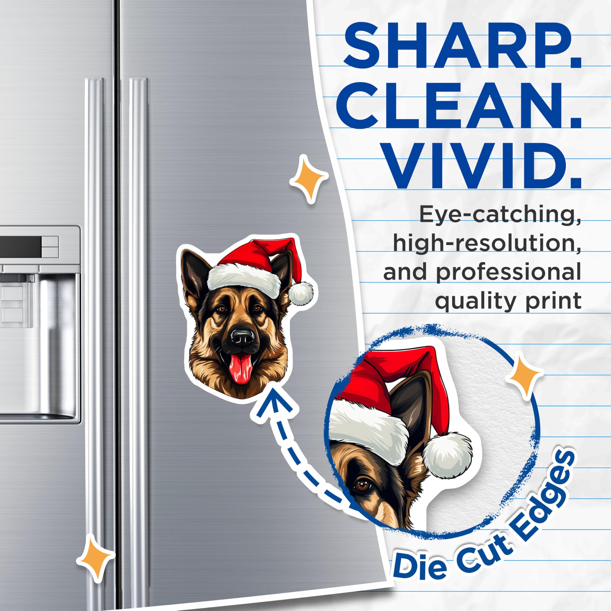 (2 Pack) German Shepherd Christmas Magnets - Santa Dog Holiday Decor - Pet Owner Stocking Stuffer - 5 Inches On Longest Side - Thick Durable Magnet - Made in USA - MAG27936