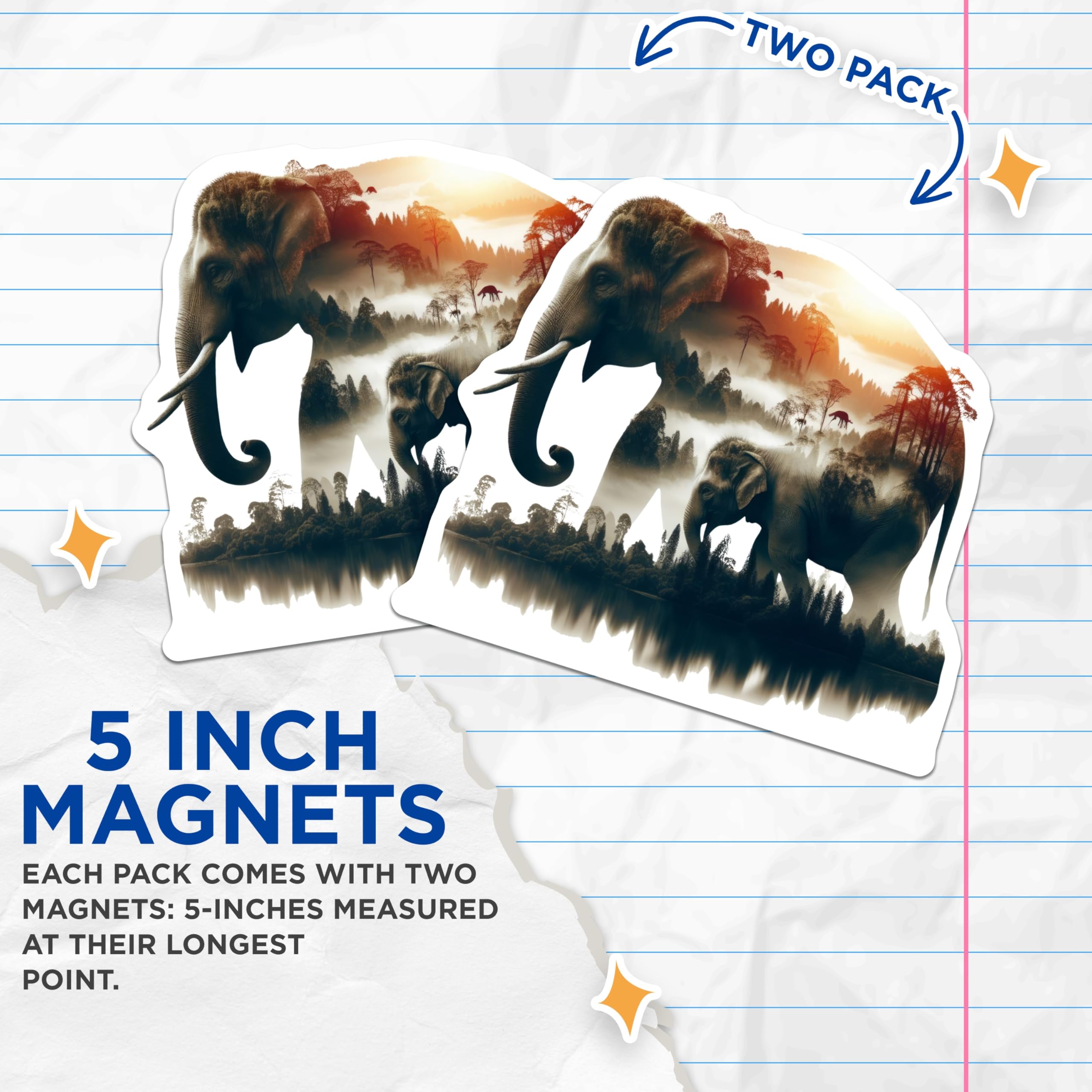 (2 Pack) Elephant Forest Magnets - Animal Art - Wildlife Refrigerator Magnets - 5" On Longest Side - Premium Magnet - for Cars, Refrigerators, Toolboxes, Lockers - Made in USA - MAG14830