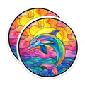 (2 Pack) Stained Glass Dolphin Magnets - Vibrant Ocean Art - Marine Life Decor for Kitchen Fridge - 5 Inches On Longest Side - Thick Durable Magnet - Made in USA - MAG29143