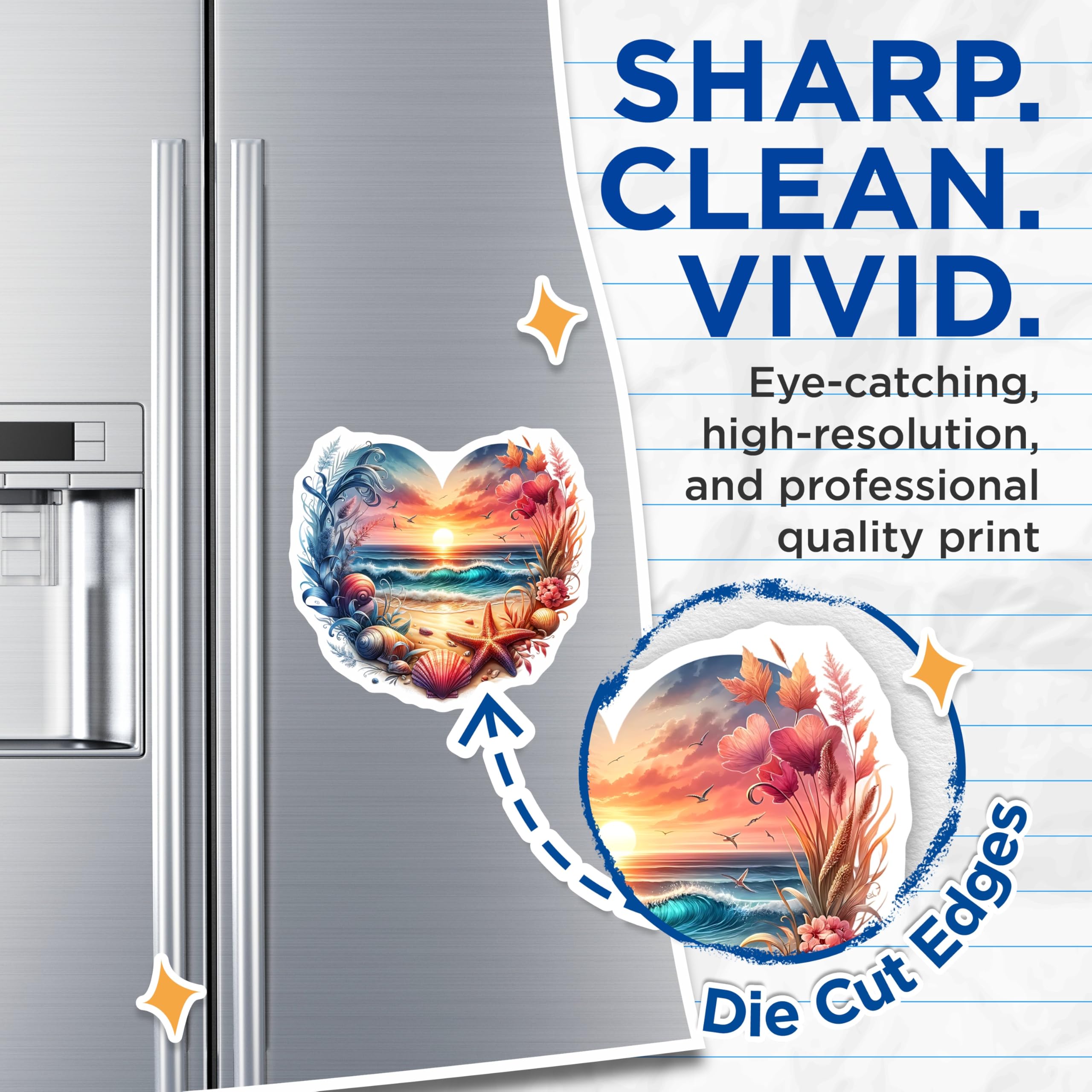 (2 Pack) Beach Sunset Magnets - Coastal Decor - Ocean Heart Fridge Magnets - 5" On Longest Side - Premium Magnet - for Cars, Refrigerators, Toolboxes, Lockers - Made in USA - MAG15028