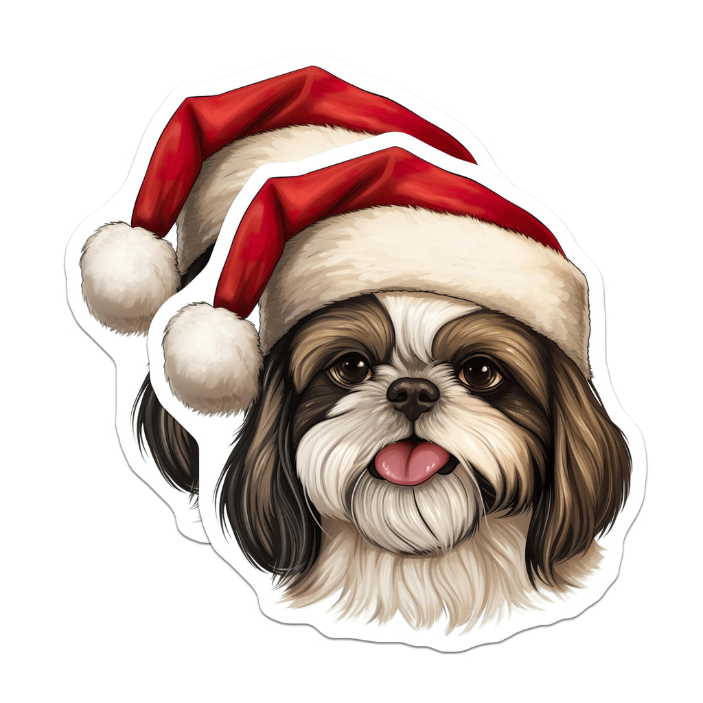 (2 Pack) Christmas Shih Tzu Magnets - Santa Hat Dog Decor - Pet Lover Holiday Stocking Stuffer - 5 Inches On Longest Side - Thick Durable Magnet - Made in USA - MAG29982