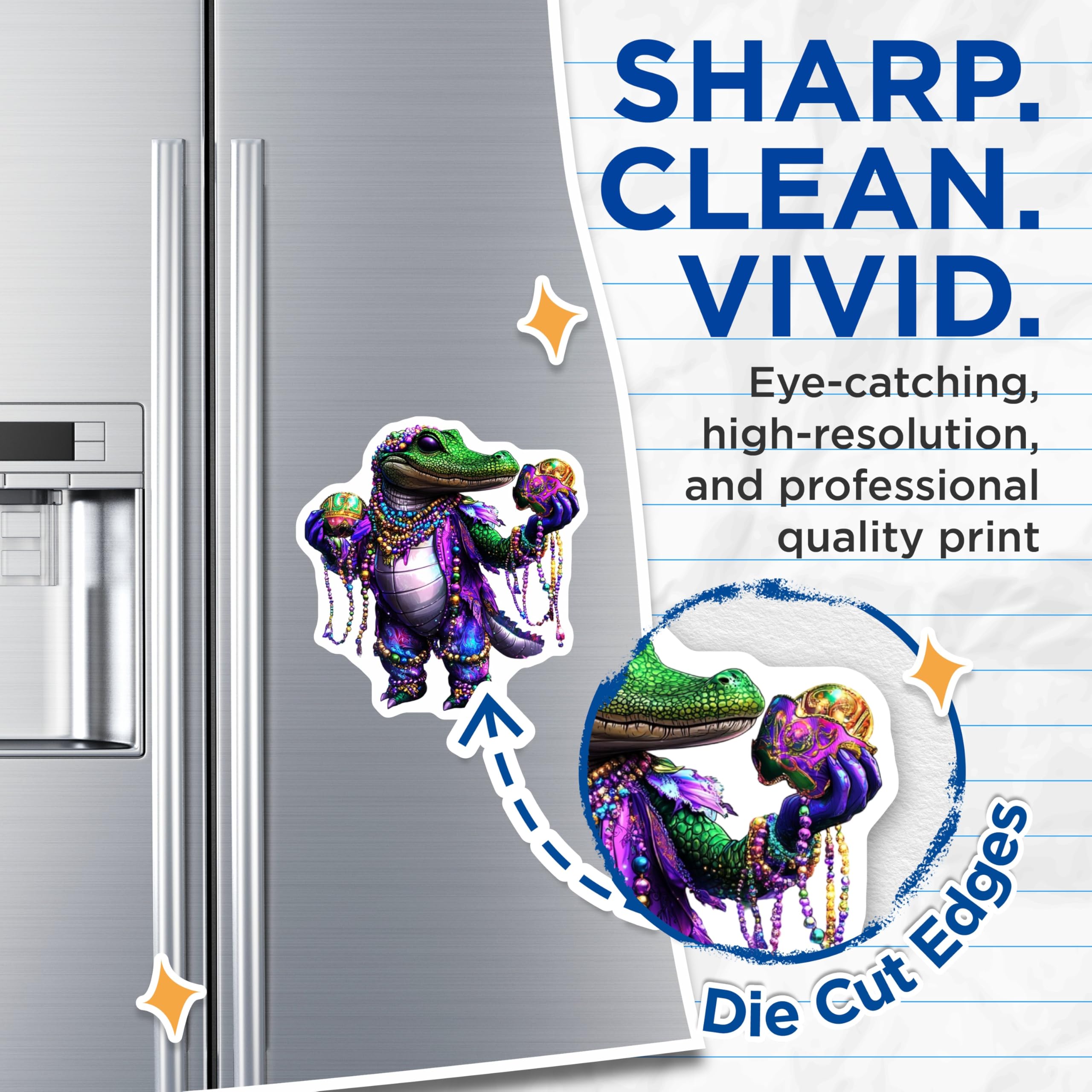 (2 Pack) Mardi Gras Alligator Magnets - New Orleans Decor - Gator Fridge Magnets - 5" On Longest Side - Premium Magnet - for Cars, Refrigerators, Toolboxes, Lockers - Made in USA - MAG14536