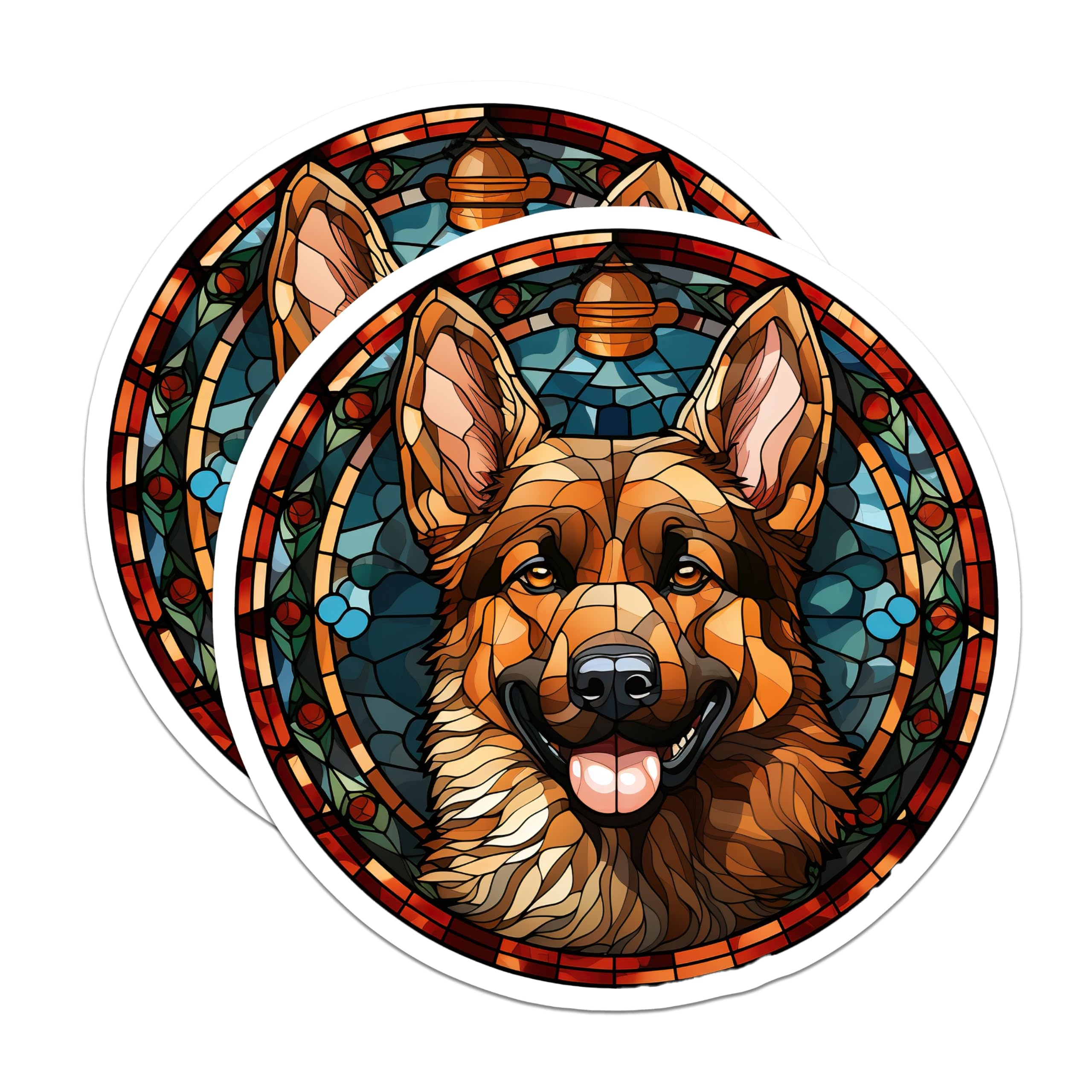 (2 Pack) German Shepherd Magnets - Stained Glass Dog Art - GSD Pet Lover Kitchen Fridge Locker Decor - 5 Inches On Longest Side - Thick Durable Magnet - Made in USA - MAG25767