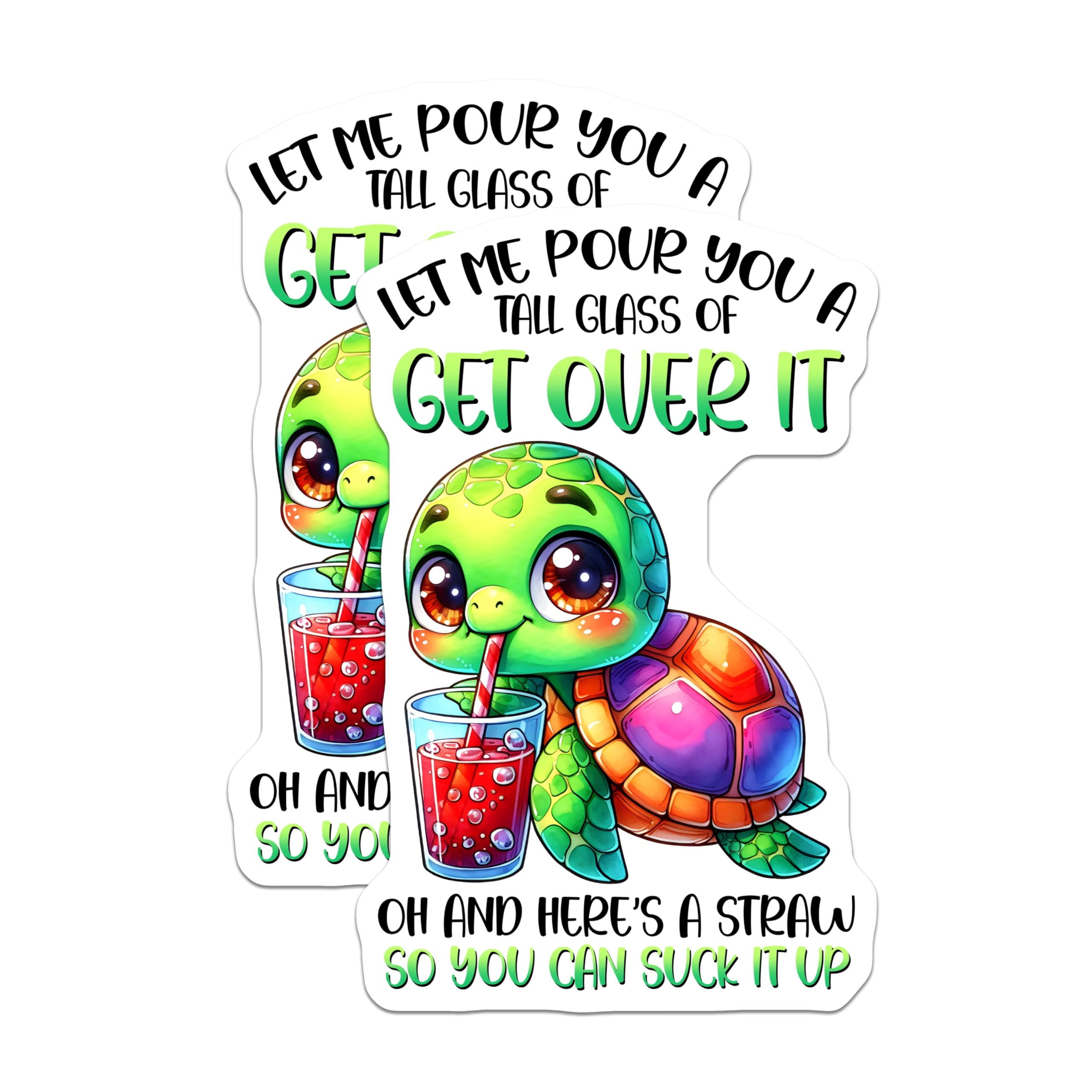 (2 Pack) Funny Turtle Magnets - Get Over It Saying - Quirky Fridge Magnets - 5" On Longest Side - Premium Magnet - for Cars, Refrigerators, Toolboxes, Lockers - Made in USA - MAG16504