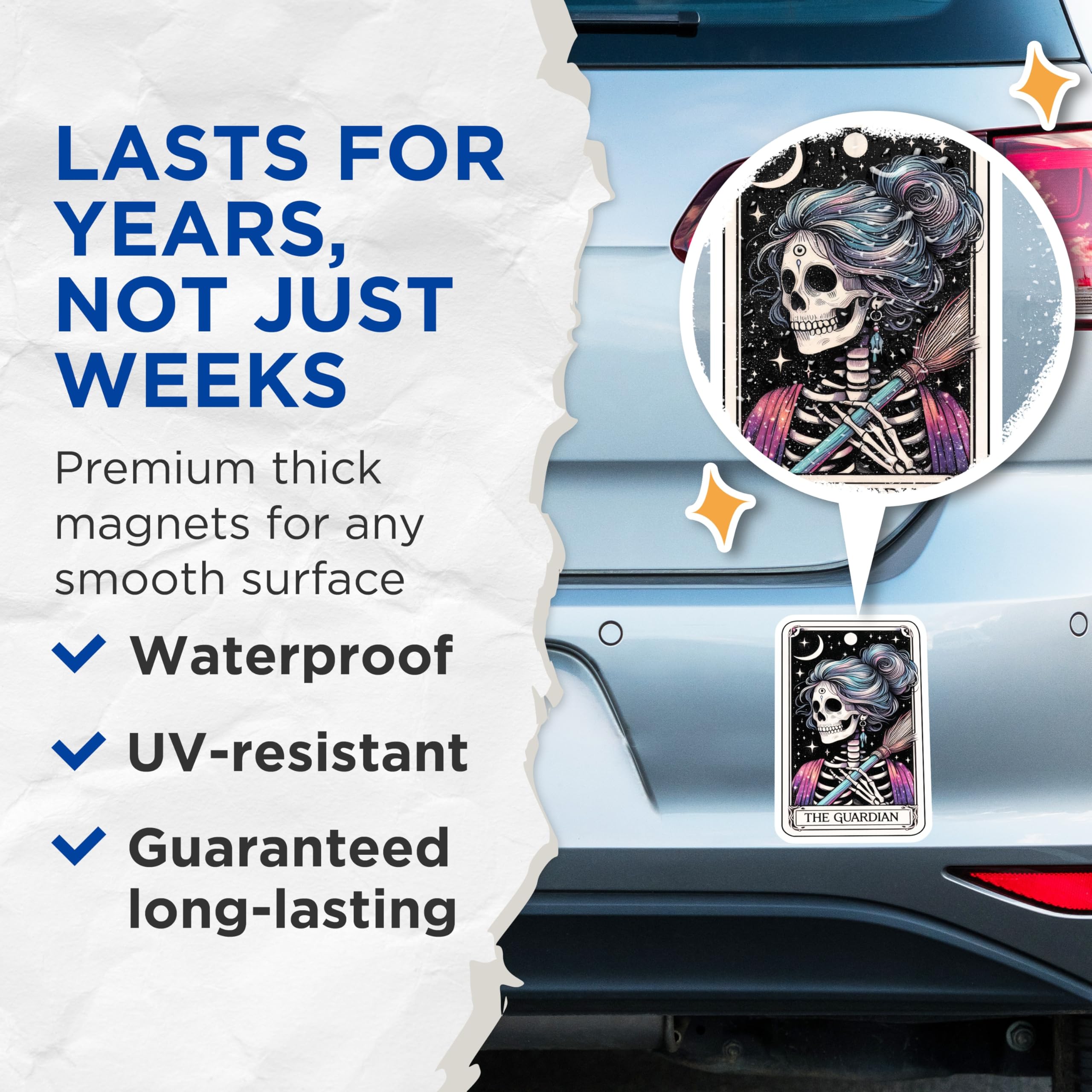 (2 Pack) Skeleton Guardian Magnets - Tarot Card Art - Witchy Celestial Decor - 5 Inches On Longest Side - Thick Durable Magnet - Made in USA - MAG23227