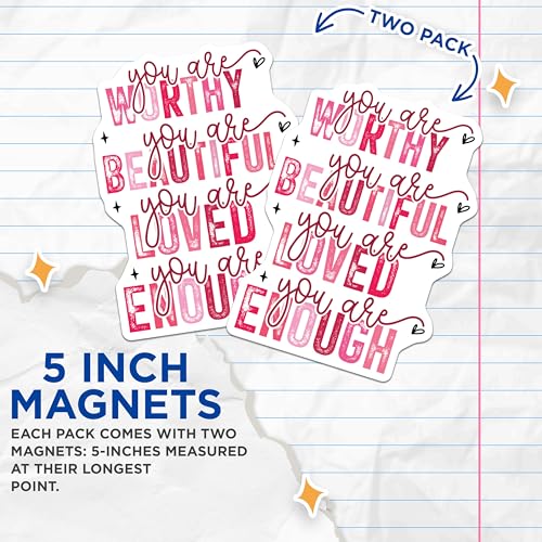 (2 Pack) You are Worthy Magnets - Inspirational Quote - Positive Affirmation - 5" On Longest Side - for Cars, Refrigerators, Toolboxes, Lockers - Made in USA BMCS3095