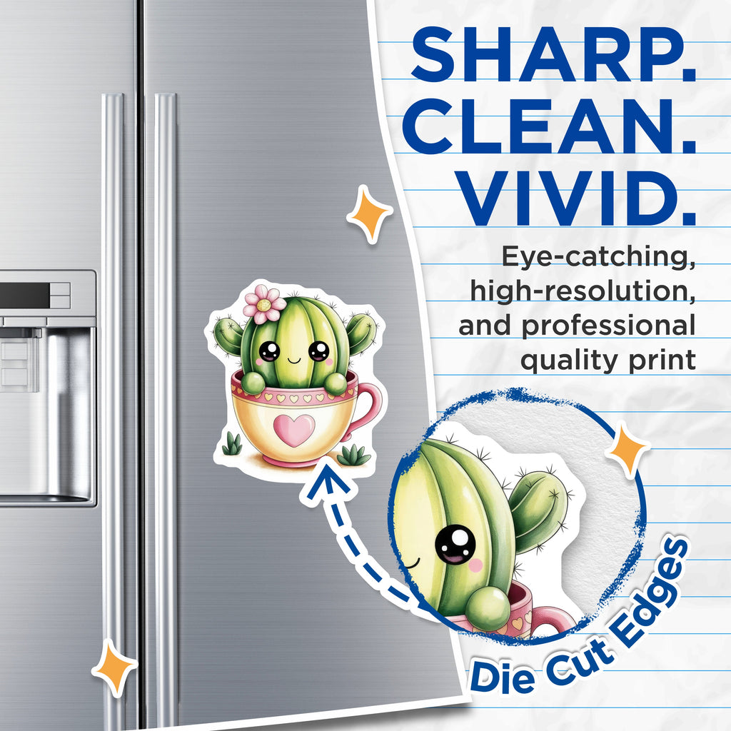 (2 Pack) Kawaii Cactus Magnets - Teacup Succulent Decor - Cute Plant Lover Fridge Magnets - 5 Inches On Longest Side - Thick Durable Magnet - Made in USA - MAG39469