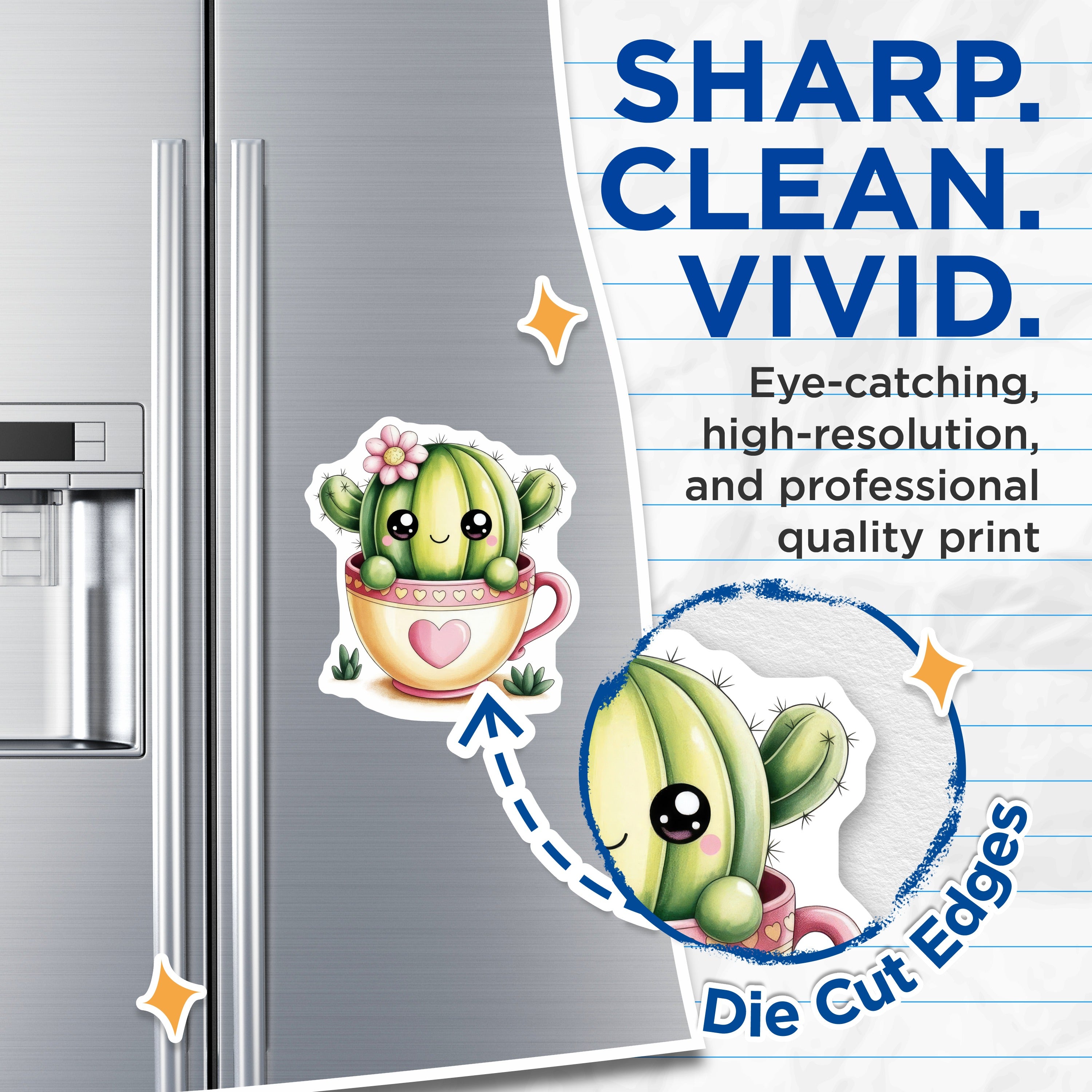 (2 Pack) Kawaii Cactus Magnets - Teacup Succulent Decor - Cute Plant Lover Fridge Magnets - 5 Inches On Longest Side - Thick Durable Magnet - Made in USA - MAG39469