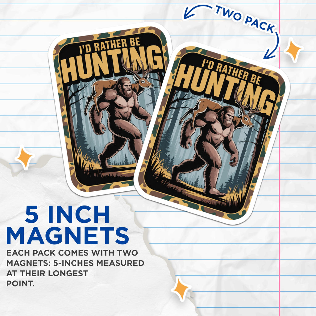 (2 Pack) Bigfoot Hunting Magnets - Sasquatch Hunter - Funny Forest Wildlife Decor - 5 Inches On Longest Side - Thick Durable Magnet - Made in USA - MAG23232