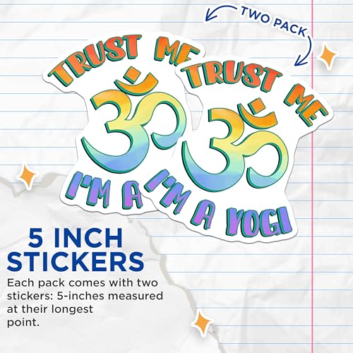 (2 Pack) Trust Me I'm a Yogi Stickers - Yoga Om Stickers - Inspirational Yoga Stickers - 5" On Longest Side - Sticks to Smooth Flat Surfaces - Made in USA - BMCS4732