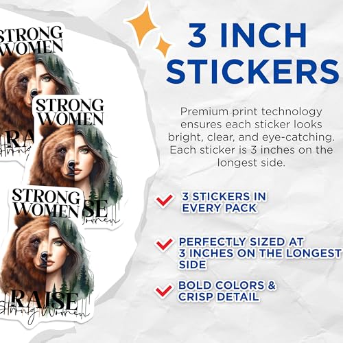 (3 Pack) Strong Women Decals - Raise Strong Women - Feminist Art - 3 Inches On Longest Side - Easy Peel & Apply - Made in USA - 3MCS8009