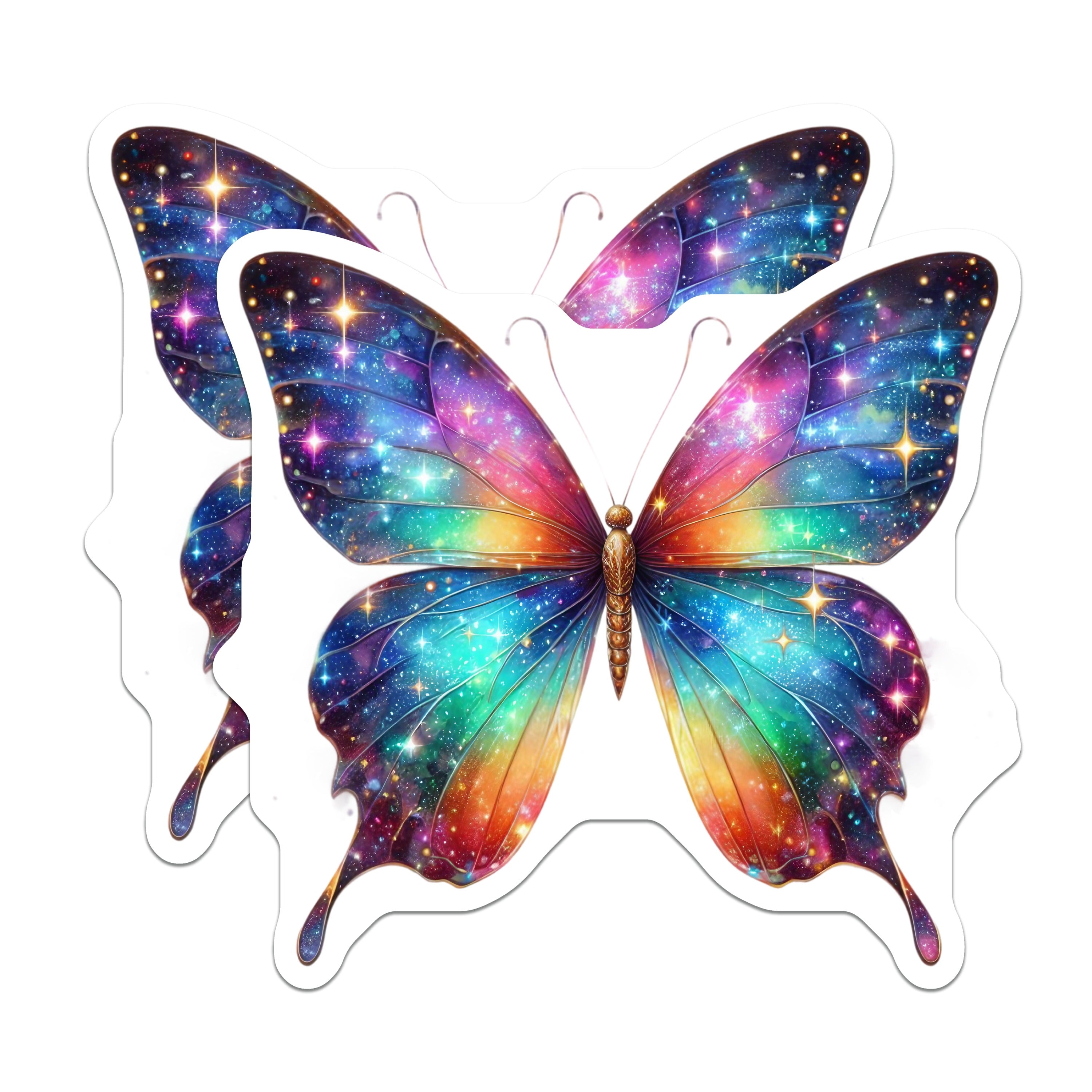 (2 Pack) Rainbow Galaxy Butterfly Magnets - Celestial Fridge Decor - Whimsical Locker Accent - Starry Wing Art - 5 Inches On Longest Side - Thick Durable Magnet - Made in USA - MAG39246