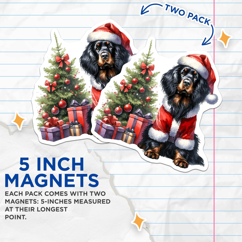(2 Pack) Christmas Dog Magnets - Santa Dog Holiday Decor - Dog Lover Refrigerator Art - 5 Inches On Longest Side - Thick Durable Magnet - Made in USA - MAG29489