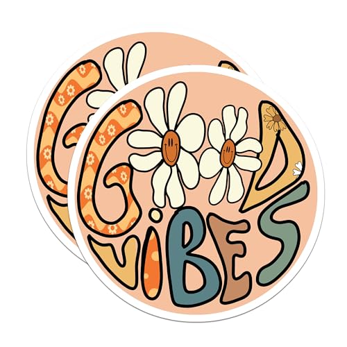 (2 Pack) Good Vibes Magnets - Inspirational Decor - Retro Flower Art - 5" On Longest Side - for Cars, Fridges, Toolboxes - Made in USA - MAG7160