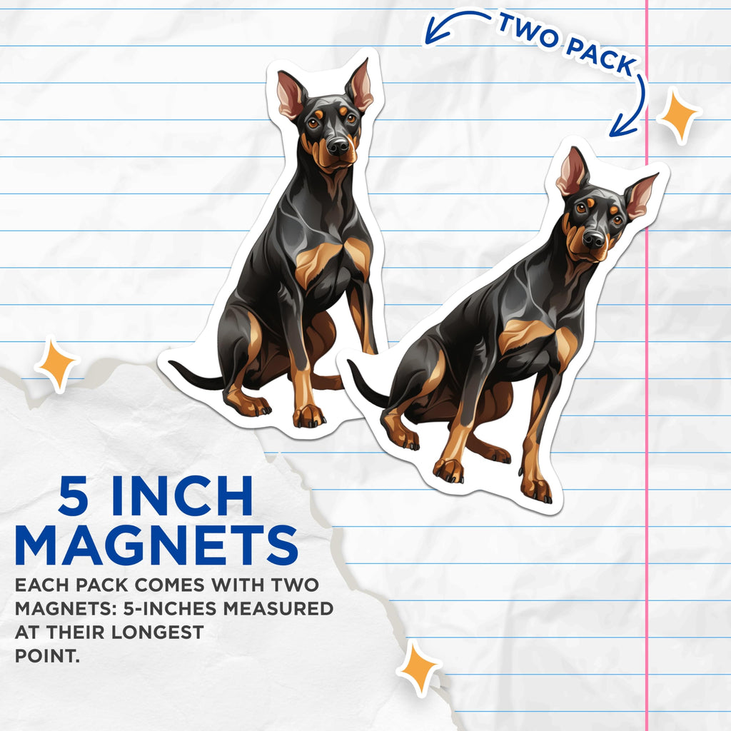 (2 Pack) Doberman Pinscher Magnets - Dog Lover Decor - Pet Owner Kitchen Art - Animal Breed Mom Fridge Accent - 5 Inches On Longest Side - Thick Durable Magnet - Made in USA - MAG28855