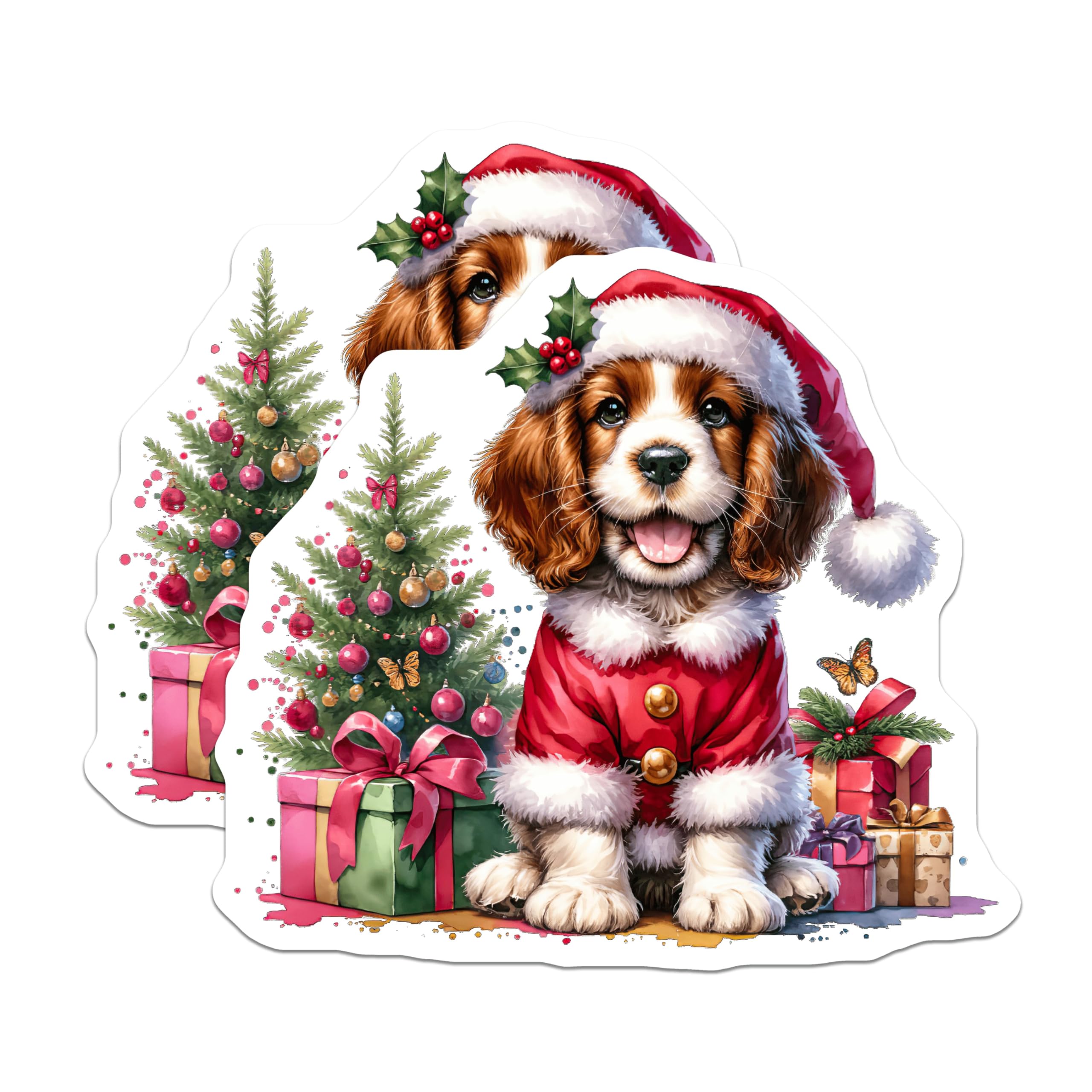 (2 Pack) Cavalier Christmas Dog Magnets - Puppy Santa Holiday Decor - Cute Animal Pet Lover Kitchen - 5 Inches On Longest Side - Thick Durable Magnet - Made in USA - MAG30817
