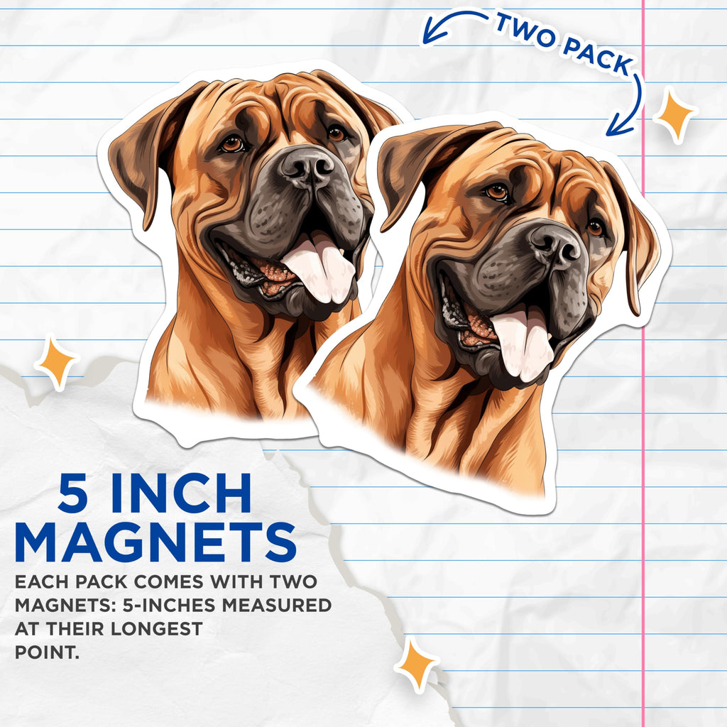 (2 Pack) Bullmastiff Dog Magnets - Large Breed Pet Lover Decor - Fawn Mastiff Fridge Art - 5 Inches On Longest Side - Thick Durable Magnet - Made in USA - MAG25417
