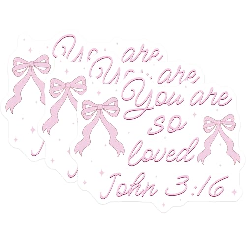 (3 Pack) You are So Loved Decals - John 3 16 Bible Verse - Pink Bows Laptop Decal - 3 Inches On Longest Side - Easy Peel & Apply - Made in USA - 3MCS6010