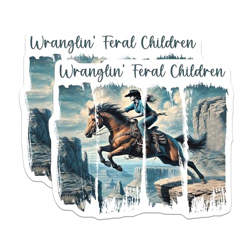 (2 Pack) Wranglin' Feral Children Magnets - Cowboy Horse Magnets - Western Home Decor - 5" On Longest Side - for Cars, Fridges, Toolboxes - Made in USA - MAG7164