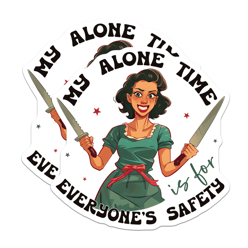 (2 Pack) My Alone Time is for Everyone's Safety Magnets - Funny Retro Woman Art - Sarcastic Kitchen Decor - Introvert - 5 Inches On Longest Side - Thick Durable Magnet - Made in USA - MAG39340