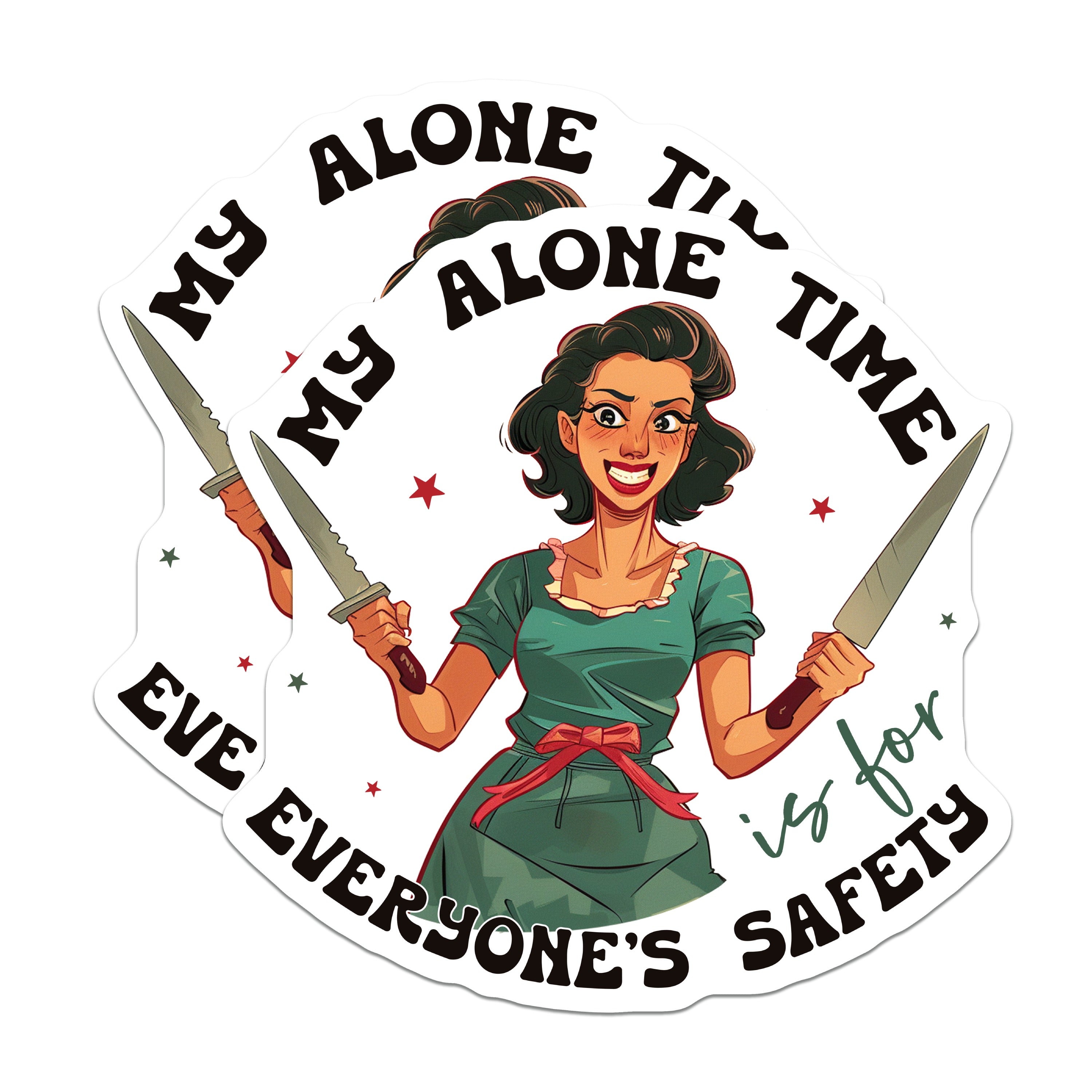 (2 Pack) My Alone Time is for Everyone's Safety Magnets - Funny Retro Woman Art - Sarcastic Kitchen Decor - Introvert - 5 Inches On Longest Side - Thick Durable Magnet - Made in USA - MAG39340
