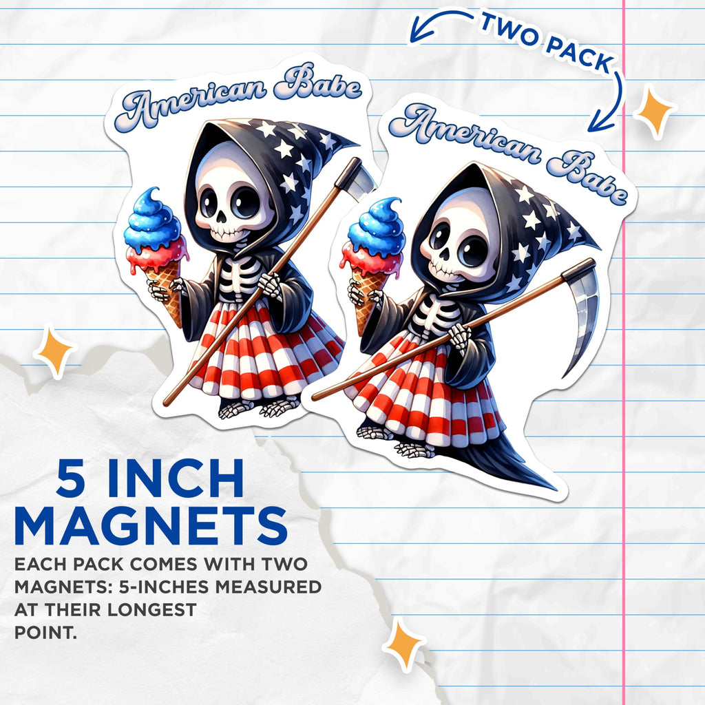 (2 Pack) American Babe Magnets - Patriotic Skeleton Decor - 5" On Longest Side - for Cars, Fridges, Toolboxes - Made in USA - MAG7914
