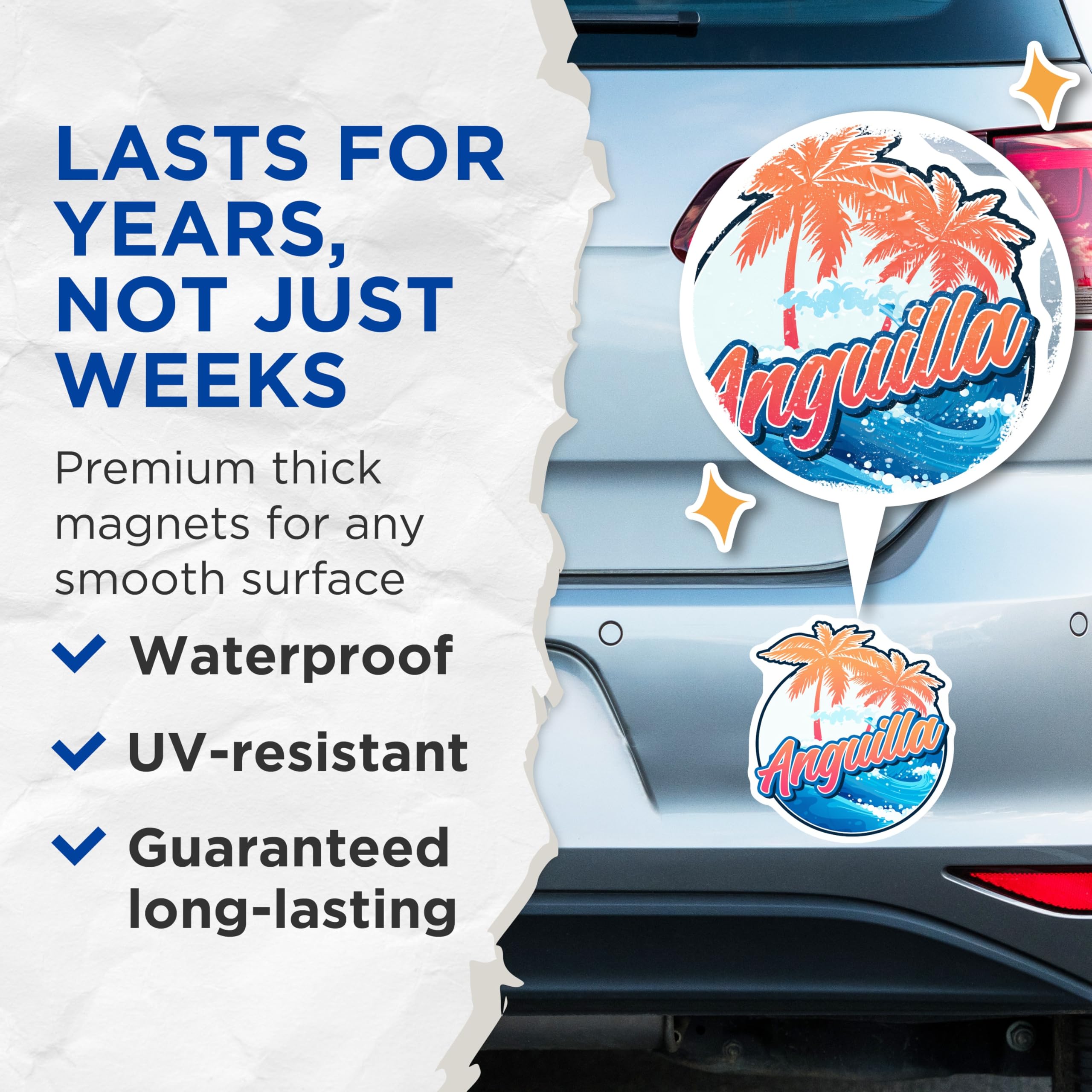 (2 Pack) Anguilla Travel Magnets - Island Vacation - Tropical Souvenir - 5" On Longest Side - Premium Magnet - for Cars, Refrigerators, Toolboxes, Lockers - Made in USA - MAG17670