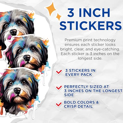 (3 Pack) Havapoo Dog Decals - Colorful Puppy Design - Laptop Decal - 3 Inches On Longest Side - Easy Peel & Apply - Made in USA - 3MCS0768