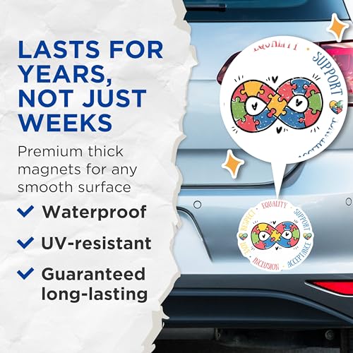 (2 Pack) Autism Awareness Magnets Magnets - Respect Equality - Support Acceptance Love Inclusion - 5" On Longest Side - Made in USA - Sticks to Refrigerators & Metal Surfaces - MAG8422
