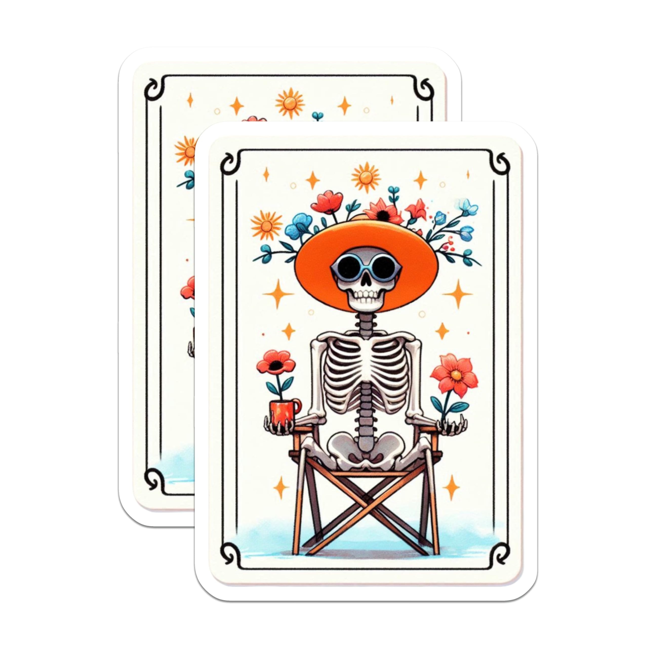 (2 Pack) Relaxed Skeleton Magnets - Summer Vibes Skull Decor - Boho Floral Beach Chair Aesthetic - 5 Inches On Longest Side - Thick Durable Magnet - Made in USA - MAG20915