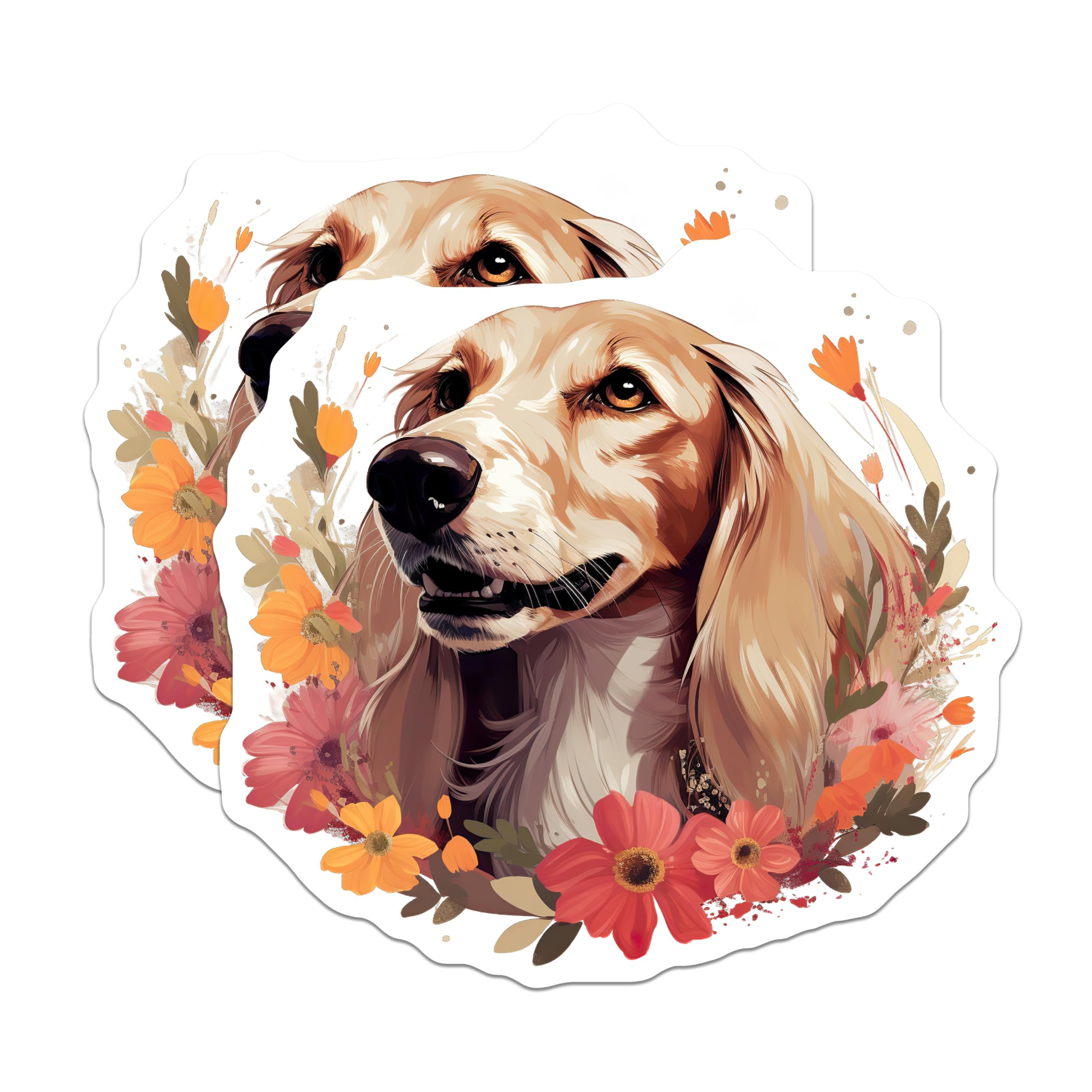 (2 Pack) Golden Retriever Magnets - Floral Dog Artwork - Pet Lover Kitchen Decor - Animal Fridge Magnets - 5 Inches On Longest Side - Thick Durable Magnet - Made in USA - MAG29673